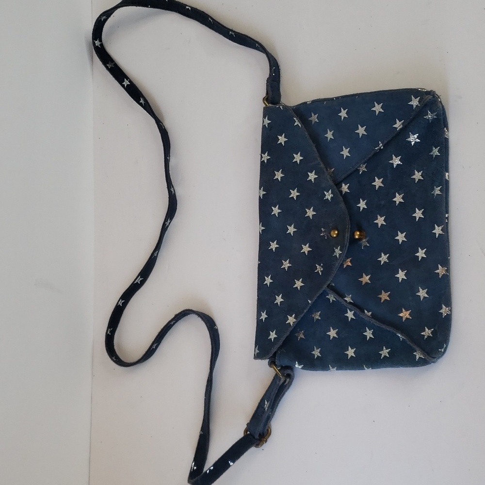 Free People Blue Seude Leather Silver Star Crossbody Bag